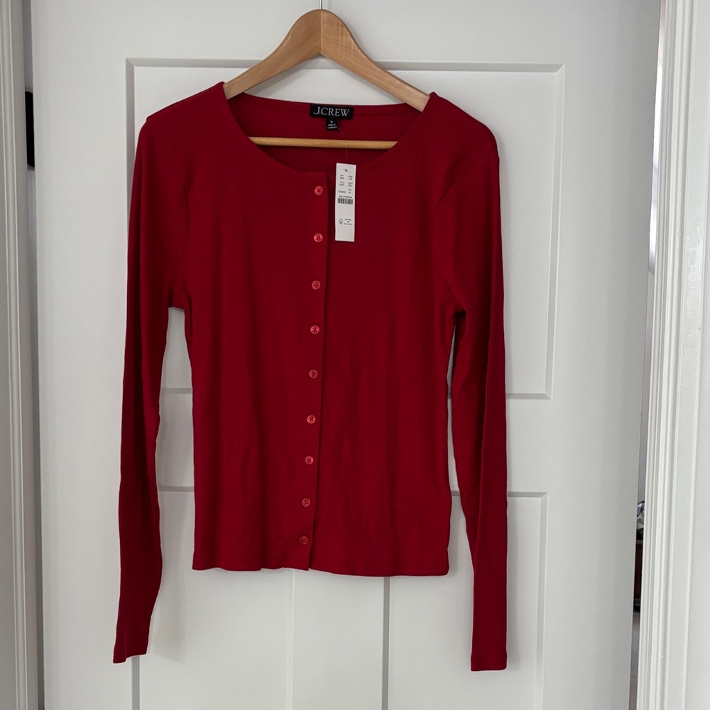 J. Crew Women's Red Ribbed Cardigan